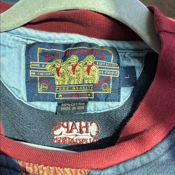Vintage chaps Ralph Lauren Blue and Red Crewneck Sweater - Picture 3 of 12